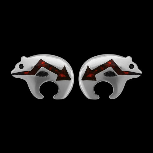Sterling Silver Bear Earrings • Navajo Inspired Design • Heart Line Symbol