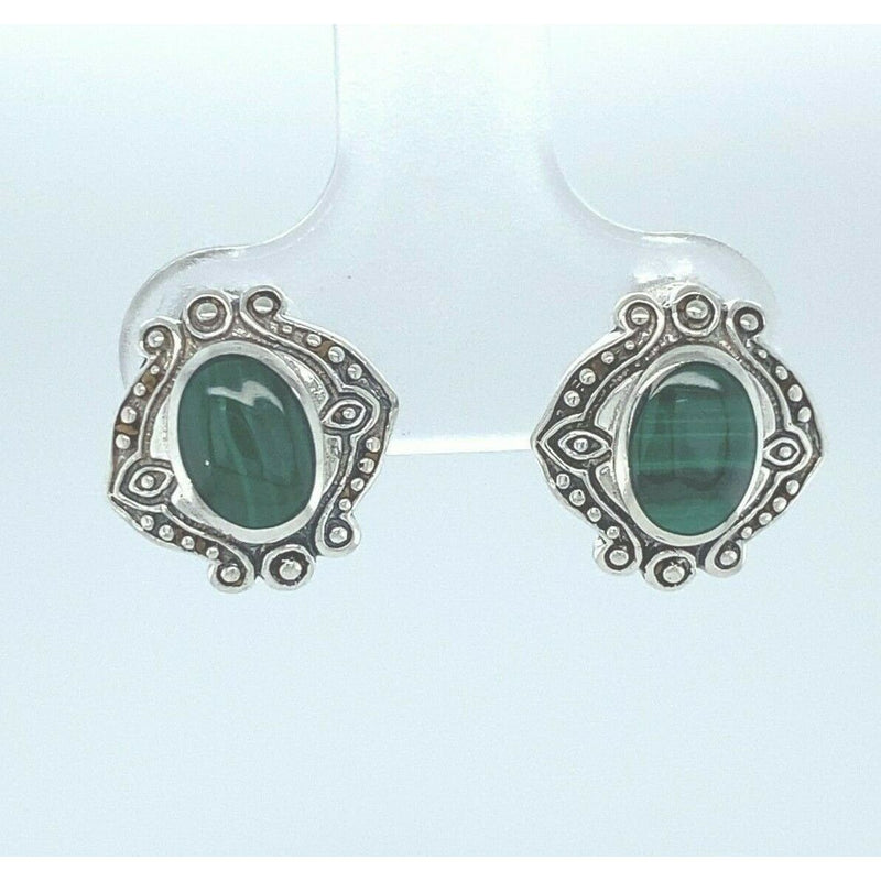 Malachite Wedding Earrings • 925 Sterling Silver • Handcrafted Bridal Jewelry