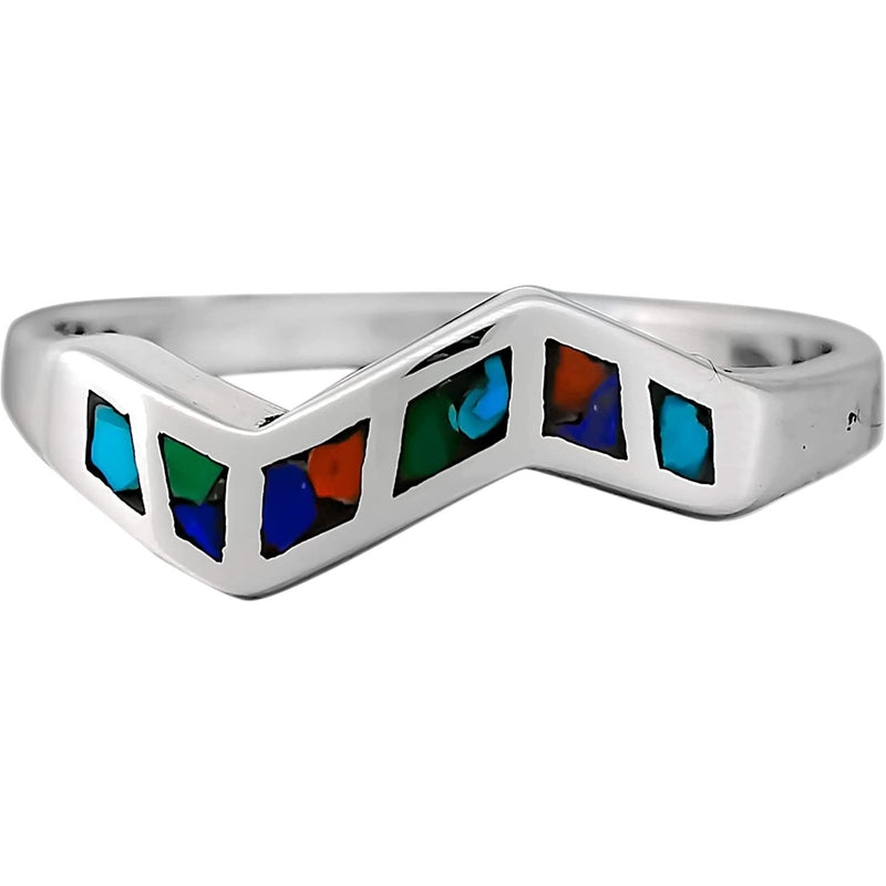 Size 7 - Large Mixed Stones Zig-Zag Ring
