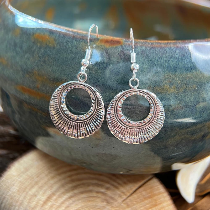 Sterling Silver Mid-Century Modern Diamond-Cut Dangle Earrings