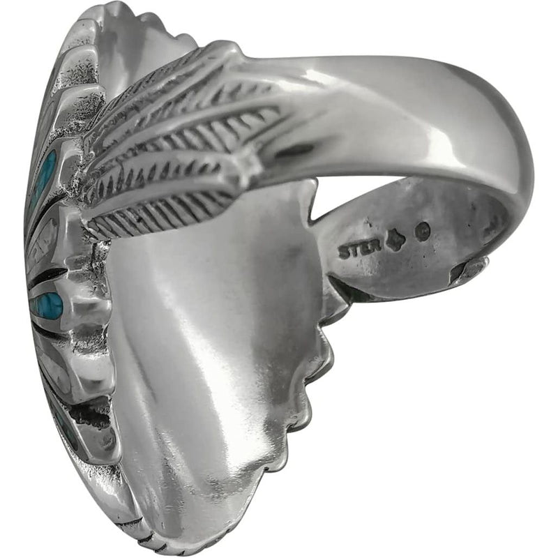 925 Sterling Silver Native American Chief Headdress Ring, Turquoise & Mother of Pearl Headdress Design, Statement Gemstone Band, Handmade Jewelry (9)