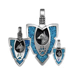 925 Sterling Silver Medium Turquoise Arrowhead Pendant, Detailed Wolf Pendant with Paw & Claws, Native American Jewelry, Southwestern Wolf Necklace