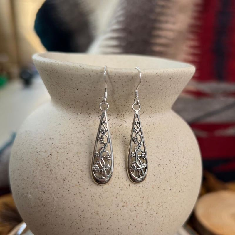 Sterling Silver Grapevine Teardrop Dangle Earrings