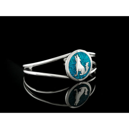 Howling Wolf Bracelet • 925 Sterling Silver Cuff • Navajo Handmade