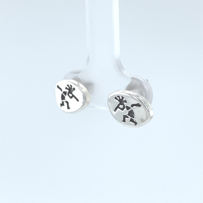 925 Sterling Silver Oval Kokopelli Stud Earring, Handmade Post Earrings, Southwestern Native American Jewelry