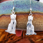 Sterling Silver Matte Kitty Cat Dangle Earrings