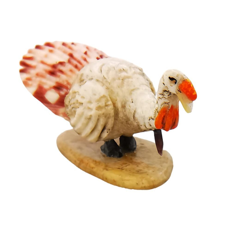 Zuni Hand-Carved Turkey Fetish by Michael Laweka – Stone, Shells & Orange Opal Wattle