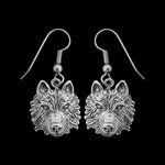 Sterling Silver Gray Wolf Dangle Earrings