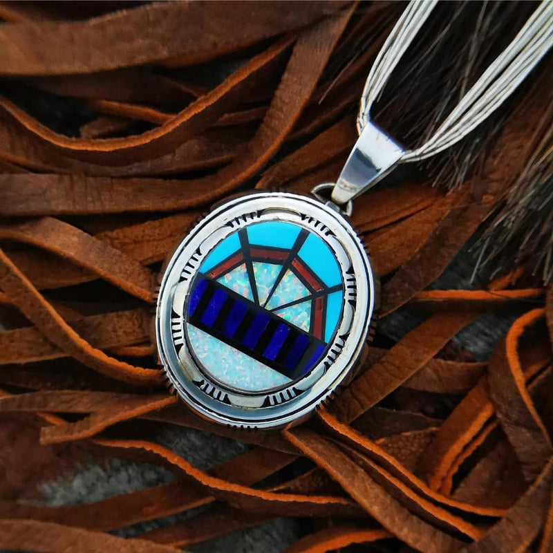 Sterling Silver Handmade Navajo Inlaid Pendant by Edith Kee