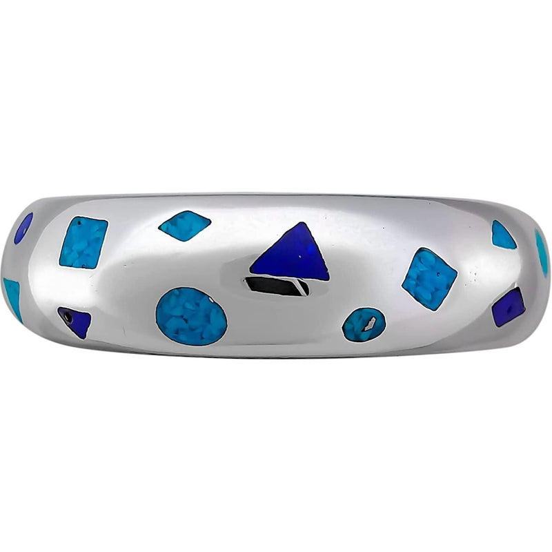 Size 7-925 Sterling Silver Scattered Shapes Ring, Turquoise & Lapis Lazuli, Abstract Design, Handmade Geometric Statement Jewelry, Handcrafted Birthstone Band