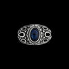 Size 7.5 925 Sterling Silver Diamond Cut Oval Blue Topaz Cabochon Ring, Abstract Beaded Teardrop Design, Solitaire Gemstone Band, Handmade Jewelry (7.5)