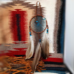 Navajo Handmade Dreamcatcher, Quartz Crystal, Feathers, Red Orange