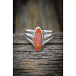 Size 7 - Sterling Silver and Orange Opal Three Prong Oval Ring