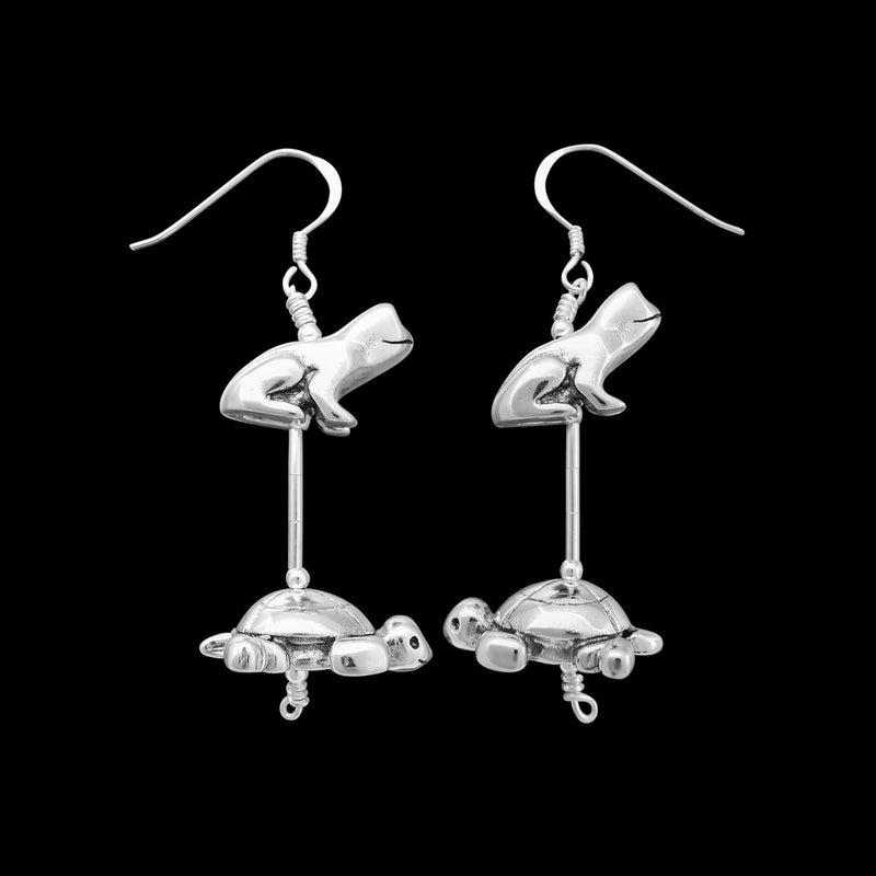 Sterling Silver Native American Fetish Earrings with Turtle and Frog
