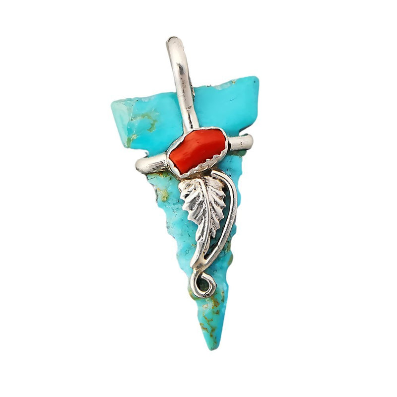 Native American Pendant, Hand Carved Turquoise Arrowhead, 925 Silver