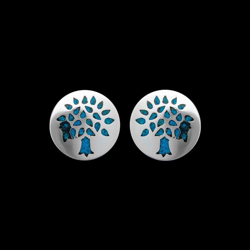 925 Sterling Silver Earrings, Family Tree Studs, Oak Post, Turquoise