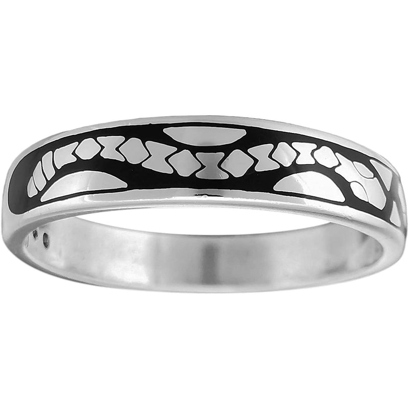 Size 12-925 Sterling Silver & Black Resin Face to Face Snake Ring, Southwestern Animal Design, Handmade Native Band, Handcrafted Gemstone Jewelry