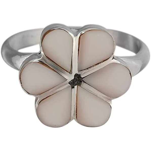 Size 5.5 - Vintage 925 Sterling Silver Rose Quartz Flower Ring, Simple Floral Design, Handmade Gemstone Jewelry, Statement Birthstone Band