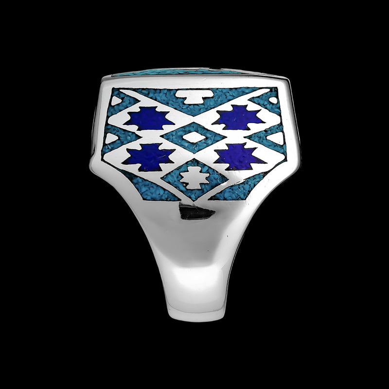 Woven Tribal Design Turquoise and Lapis Lazuli ring