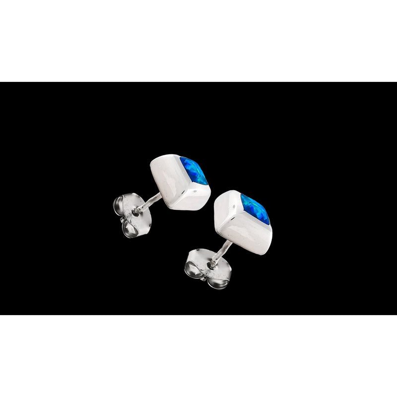 925 Sterling Silver Square Earrings, Blue Opal Earrings, Bridal Earrings, Wedding Earrings