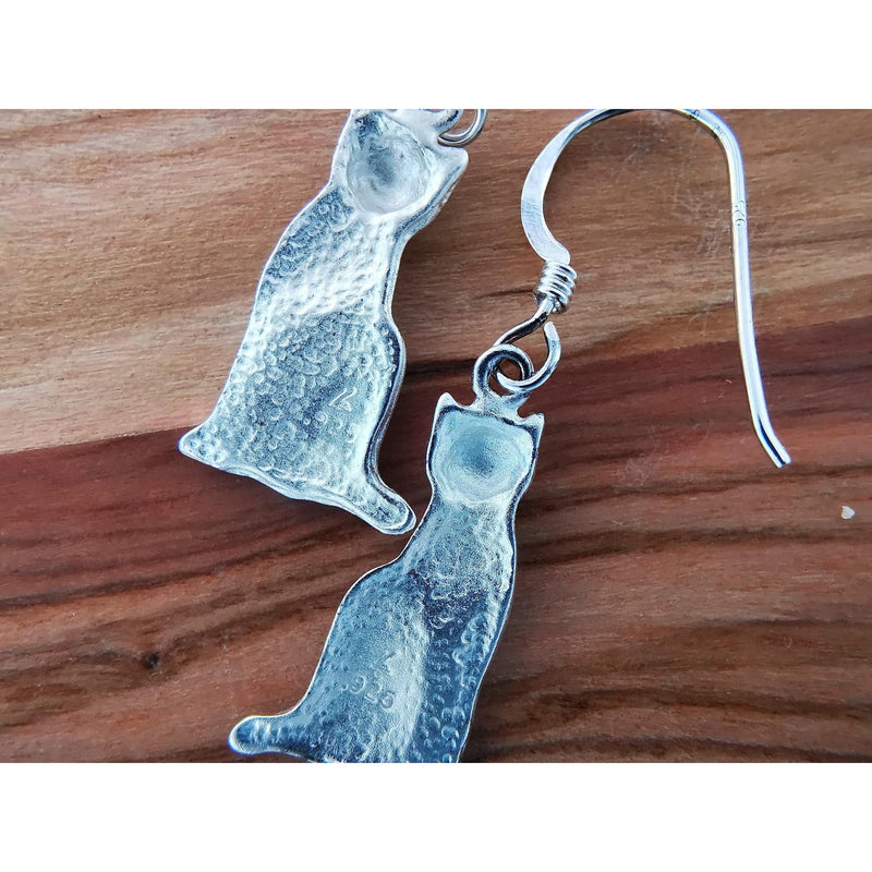 Sterling Silver Matte Kitty Cat Dangle Earrings