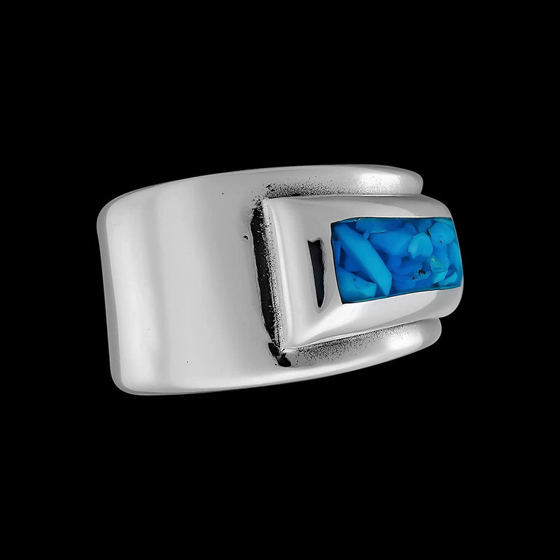 Size 9-925 Sterling Silver & Turquoise Framed Rectangle Ring, Statement Rectangle Design, Handmade Gemstone Band, Handcrafted Birthstone Jewelry