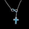 Cross Necklace, 925 Sterling Silver, Infinity, 18", Religion, Christianity, Turquoise