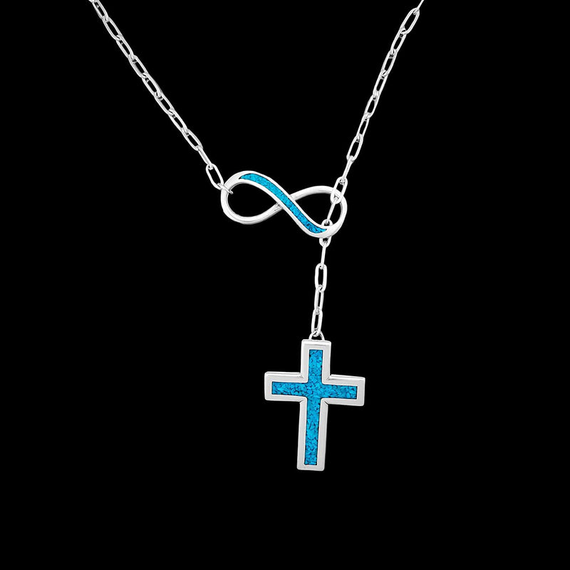 Cross Necklace, 925 Sterling Silver, Infinity, 18", Religion, Christianity, Turquoise