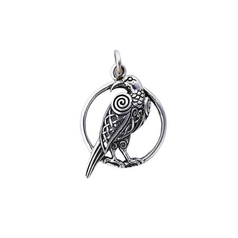 Sterling Silver Raven and Moon Pendant – Mystical Wiccan Charm