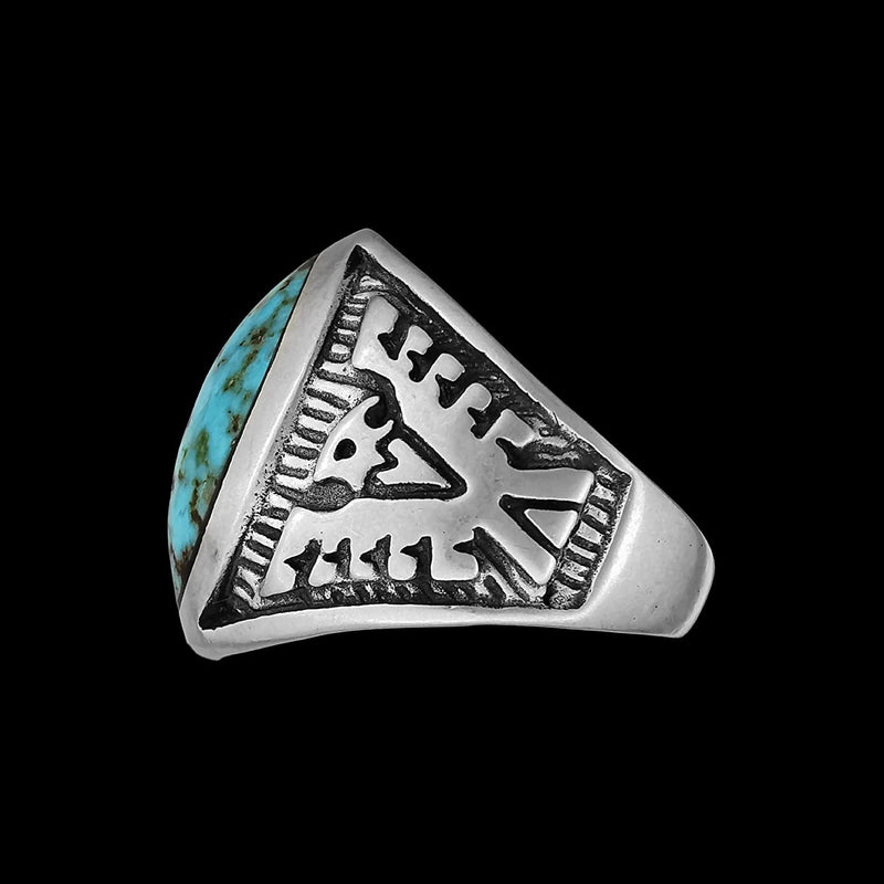 Kingman Turquoise Ring, Thunderbird Ring, 925 Sterling Silver Ring, Navajo Ring, Native American Handmade Jewelry, Turquoise Ring
