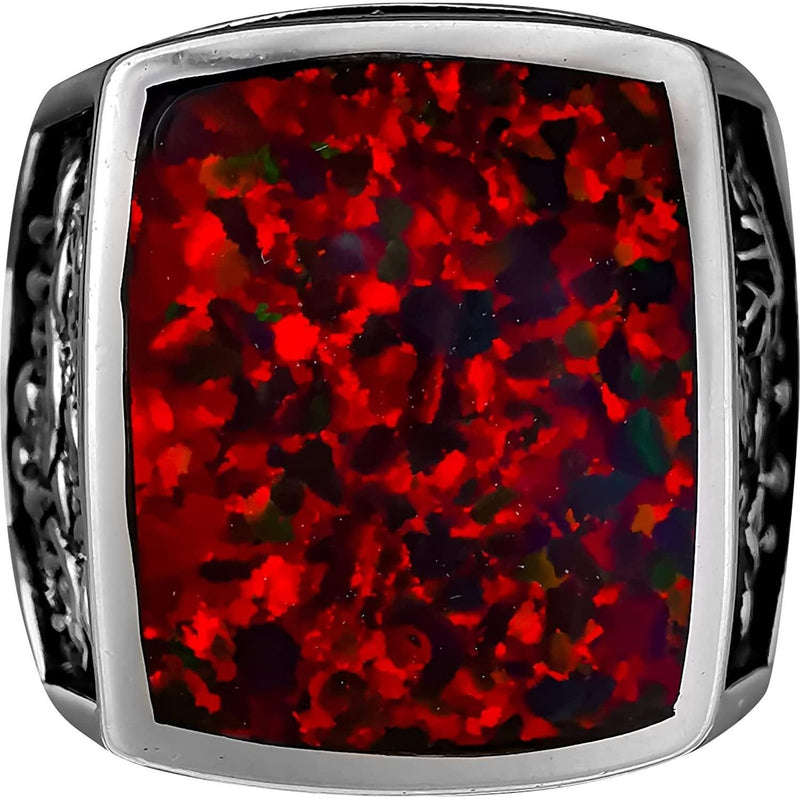 Size 12.5 - Red Opal Mountain Scene Square Ring