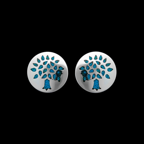 925 Sterling Silver Earrings, Family Tree Studs, Oak Post, Turquoise