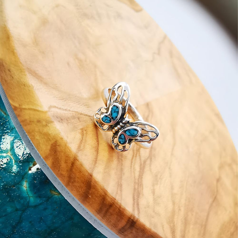 Dainty Turquoise Butterfly Ring - Size 5 - Delicate Vintage Treasure