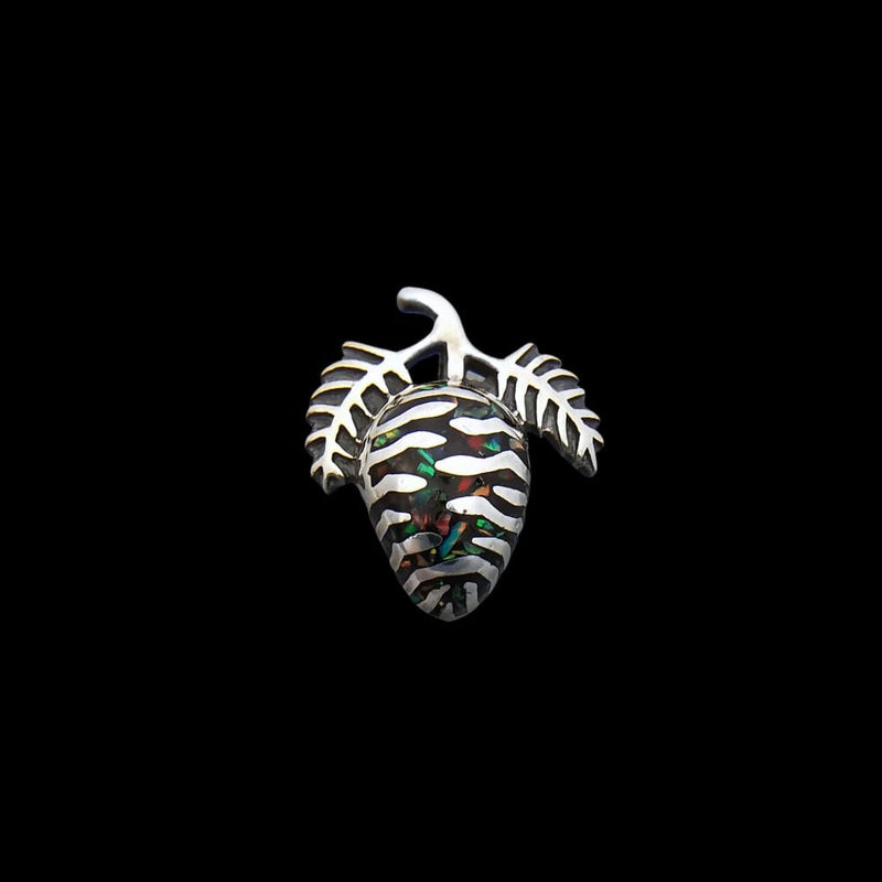 925 Sterling Silver Pine Cone Pendant with Mixed Opal Inlay