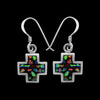 Black Opal Square Cross Dangle Sterling Silver Earrings