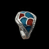 Size 12 - Vintage Southwestern Silver Ring with Turquoise and Coral Inlay