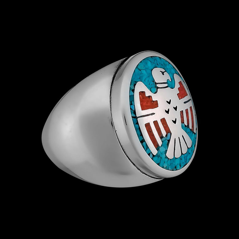 Size 10.5-Thunderbird Turquoise and Coral Ring