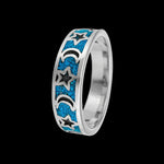 Size 9-925 Sterling Silver & Turquoise Moon & Stars Band, Night Sky Design, Handmade Gemstone Jewelry, Crescent Moon