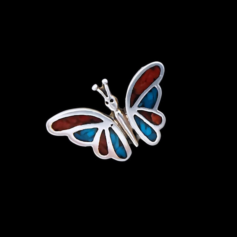 Butterfly Pendant, 925 Sterling Silver, Turquoise and Coral Jewelry, Monarch, Silver Butterflies, Blue Butterfly