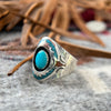 Vintage 1980s Sterling Silver Roie Jaque Style Ring with Sleeping Beauty Turquoise & Coral Inlay