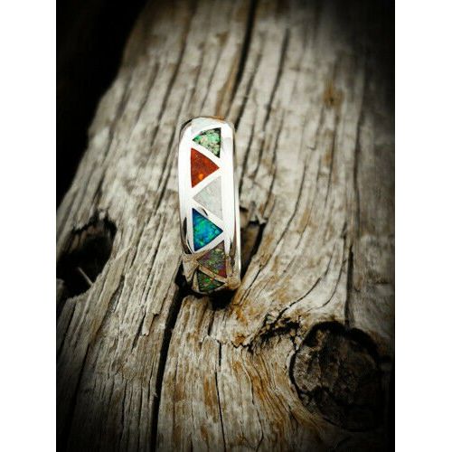 925 Sterling Silver Navajo Ring • Vintage Design • Opal Ring • Native American Wedding Band