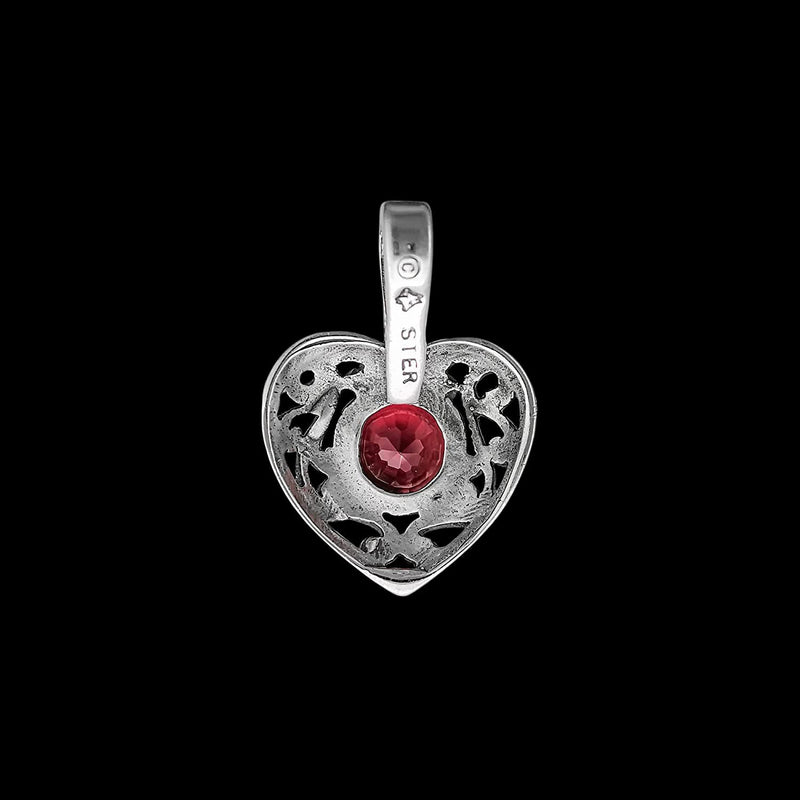 925 Sterling Silver Heart Pendant, June Birthstone, Garnet Engagement, Wedding, Rhodolite