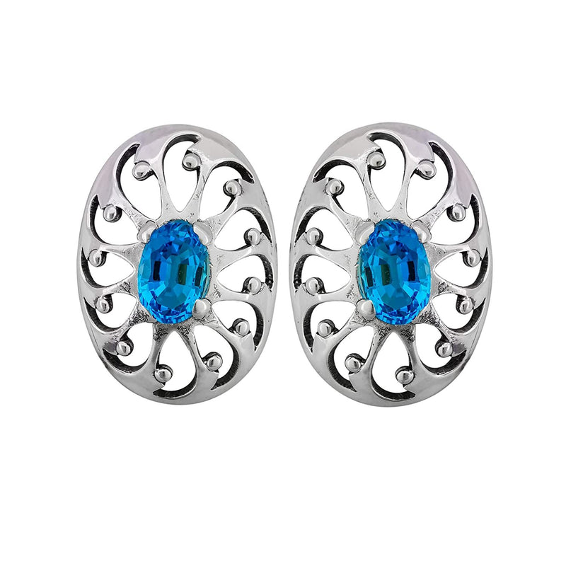 925 Sterling Silver Topaz Earrings, Sun Earrings, Blue Earrings