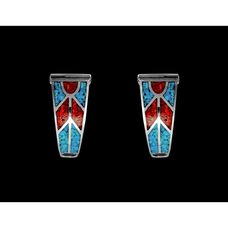 Sterling Silver Turquoise and Coral Woven Pattern Watch Tips