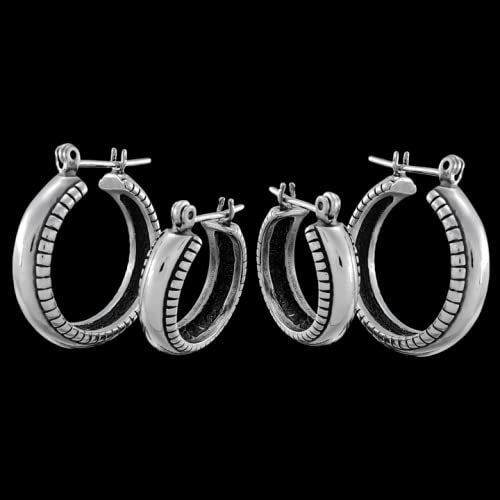 925 Sterling Silver Large Beaded Edge Hoop Earrings