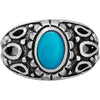 925 Sterling Silver Diamond Cut Oval Turquoise Cabochon Ring, Abstract Beaded Teardrop Design, Solitaire Gemstone Band, Handmade Jewelry (7.5)