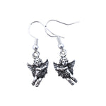 Sterling Silver Cupid/Angel Holding Flowers Dangle Earrings