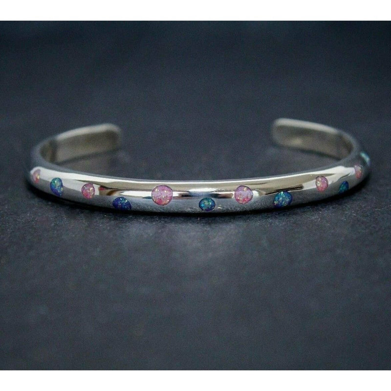 Polka Dot Bracelet • 925 Sterling Silver Cuff • Navajo Handmade • Native American Jewelry • Opal Accent