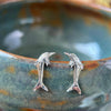 Sterling Silver Stud Single Dolphin Diamond-Cut Earrings