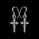 925 Sterling Silver Diamond Cut Cross Dangle Earrings, Overlapped Halo Design, Handmade Drop Earrings, Detailed Handcrafted Jewelry